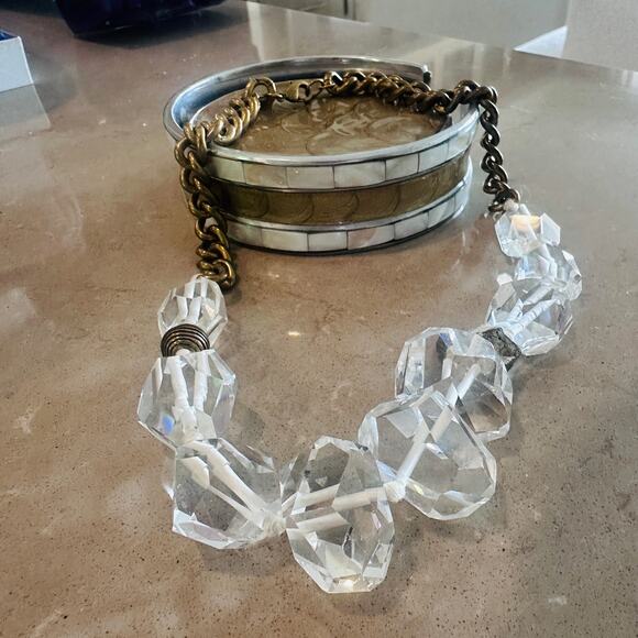 Silpada Crystal Bead Brass Chain Statement Necklace with Pyrite - Picture 2 of 8